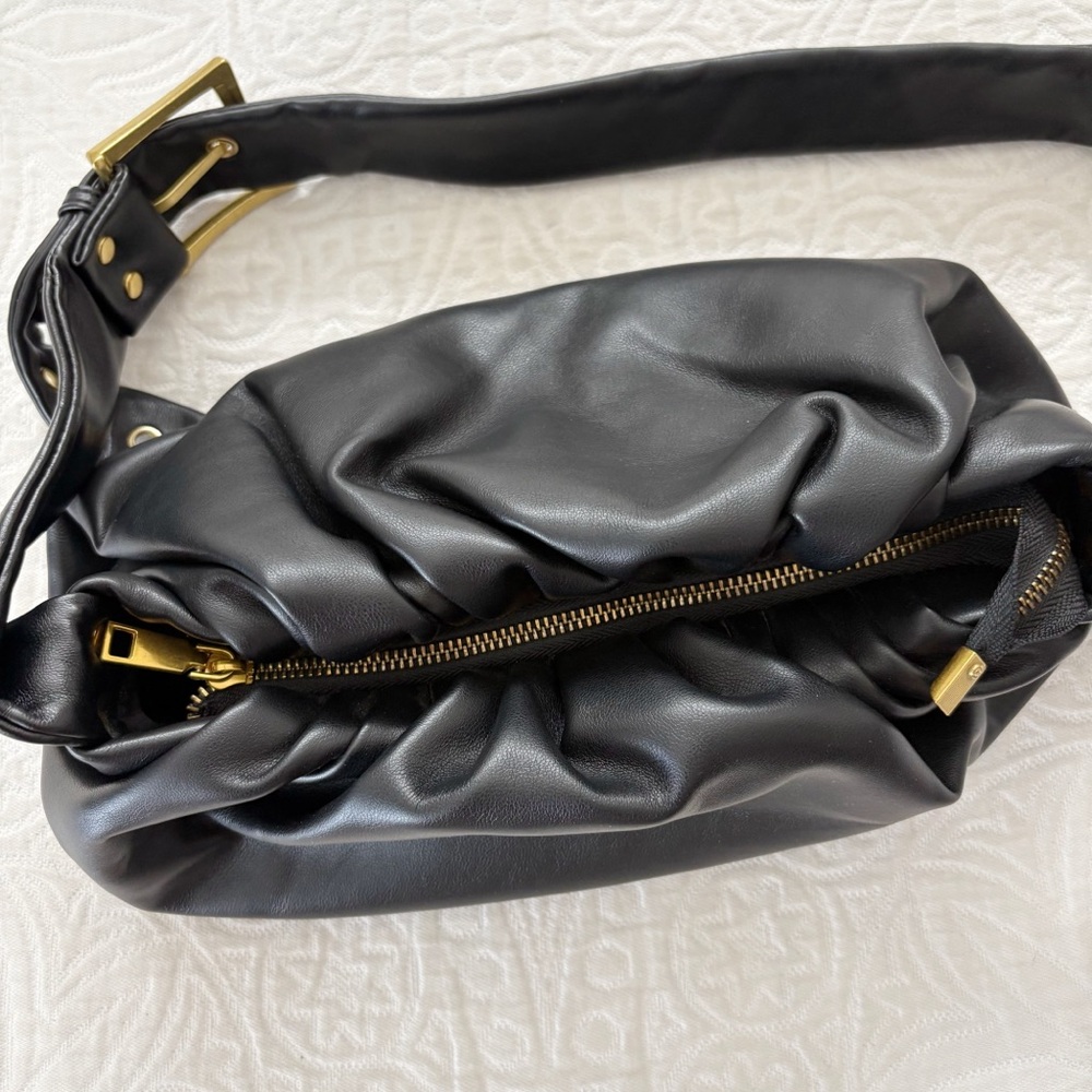 MW Most Wanted Faux Leather Ruched Shoulder Bag, Black - Picture 3 of 7